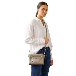 Rebecca Minkoff Leather Mini Crosby Crossbody Bag Taupe Gold Chain Strap Neutral